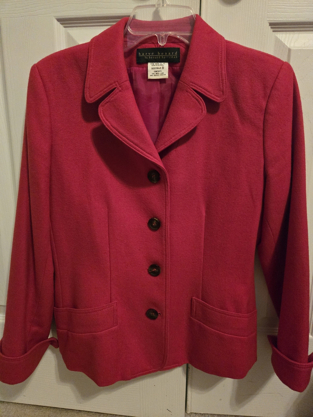 Harve Benard Red Button-Front Wool Blend Jacket